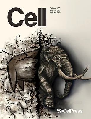 Journal cover design featuring a mammoth illustration for Cell