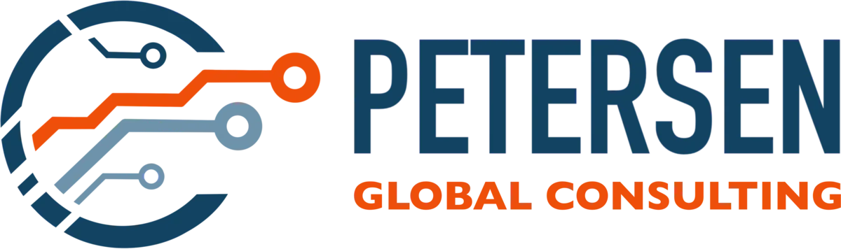 Logo design for Petersen Global Consulting with circuit-inspired mark