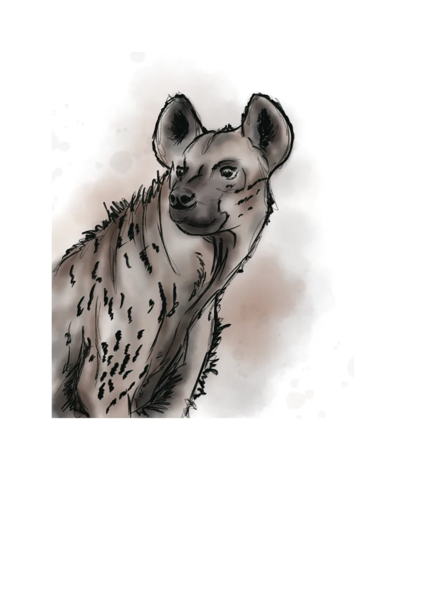 Watercolor-style hyena portrait artwork