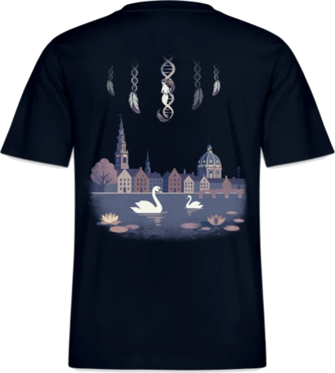 Back view of a navy SMBE Copenhagen 2026 T-shirt