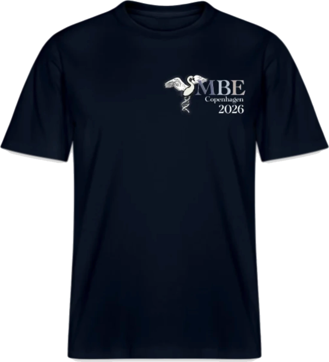 Front view of a navy SMBE Copenhagen 2026 T-shirt